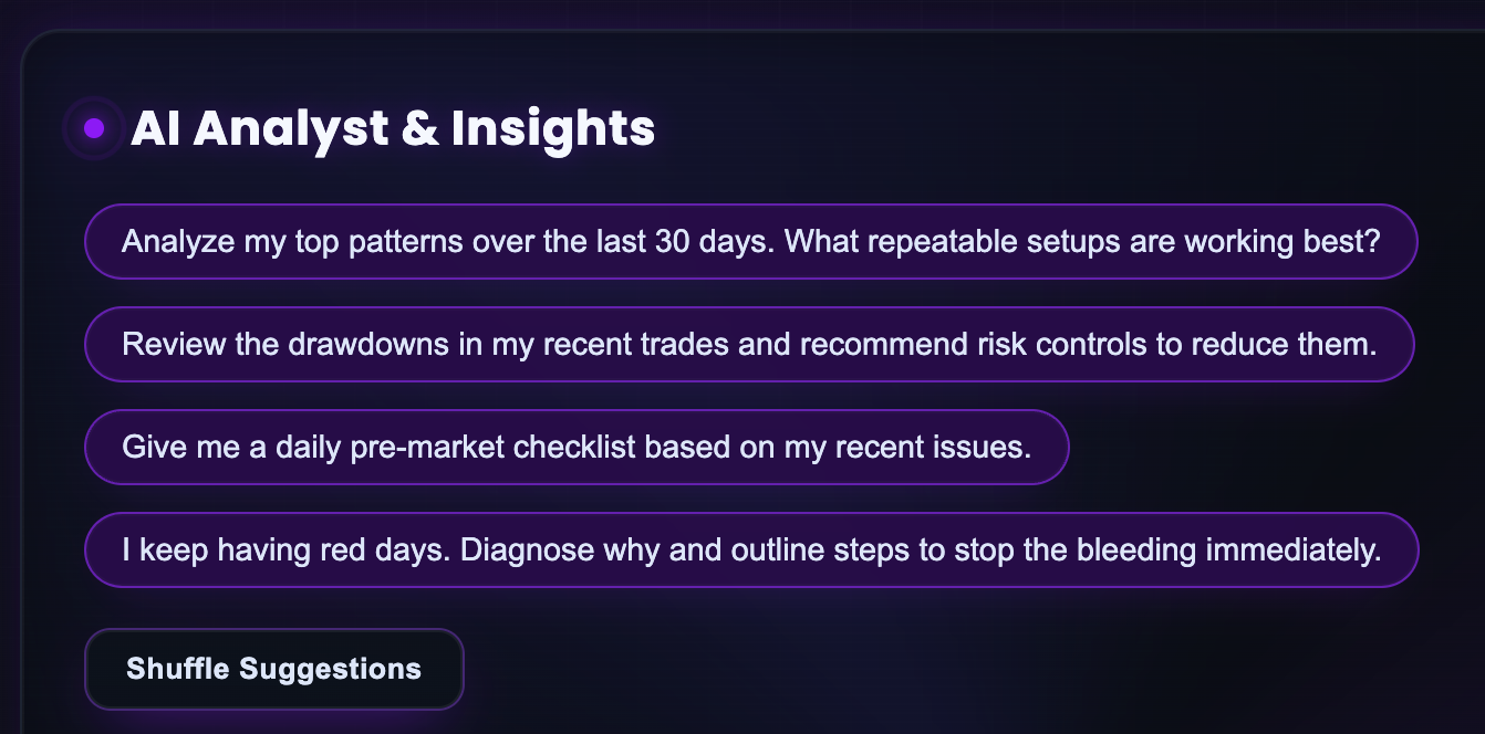AI trading journal analytics dashboard
